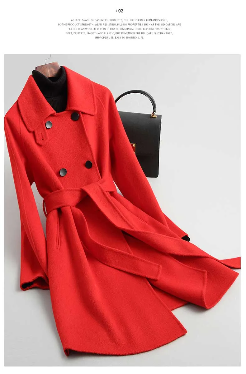 100% Wool Slim Double-sided Mid-length Trench Coats for Women