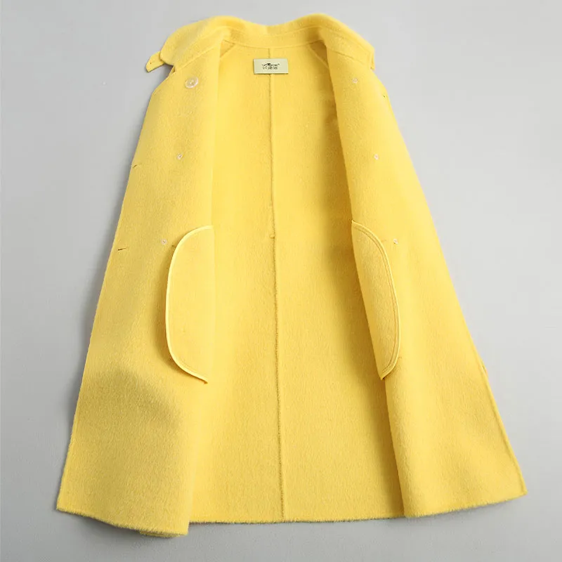 100% Wool Slim Double-sided Mid-length Trench Coats for Women