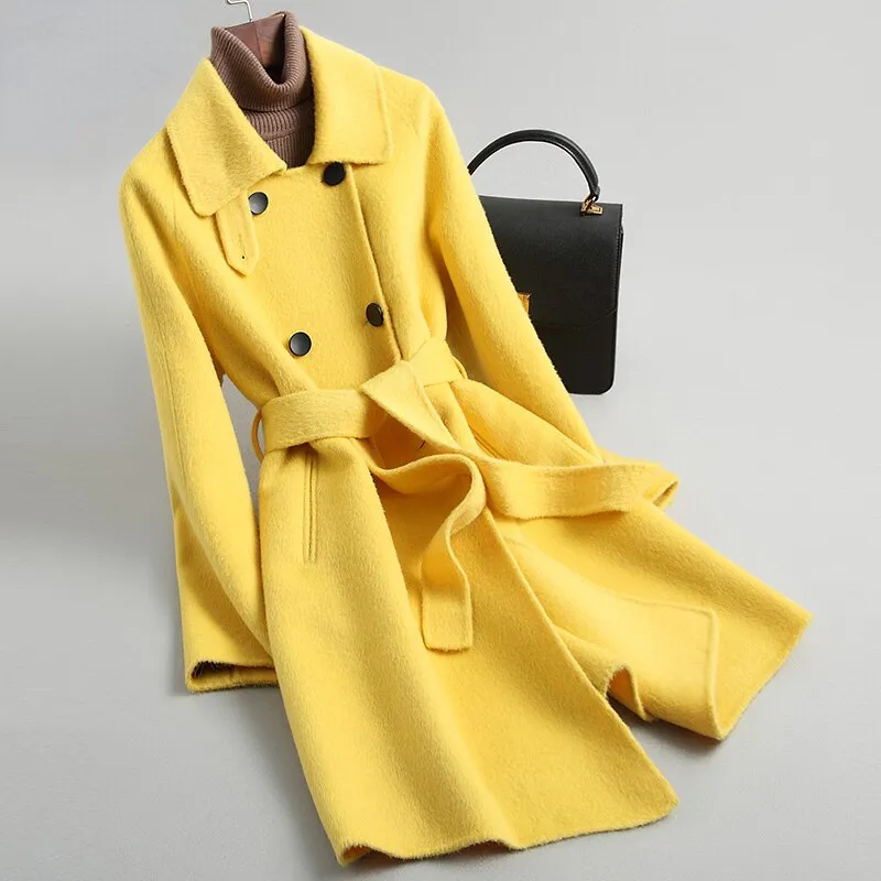 100% Wool Slim Double-sided Mid-length Trench Coats for Women