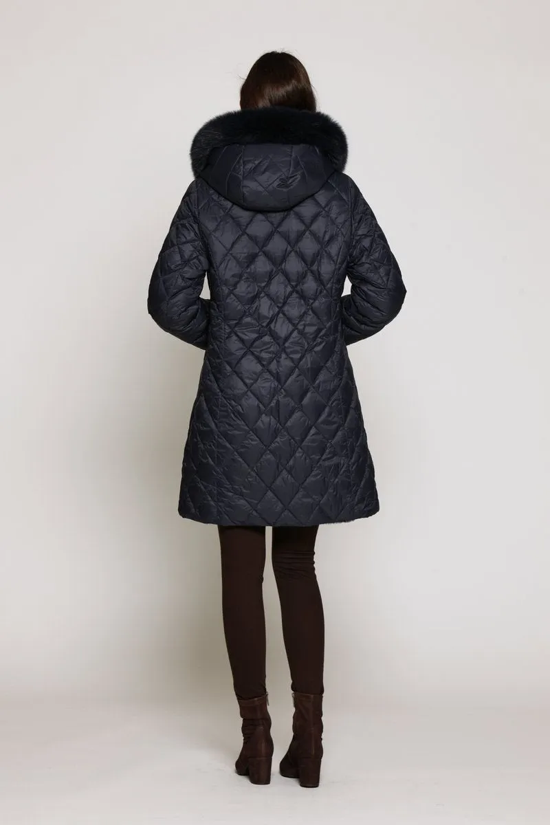 #1281HD Reversible Down & Rabbit Coat with Diamond-Shaped Quilt