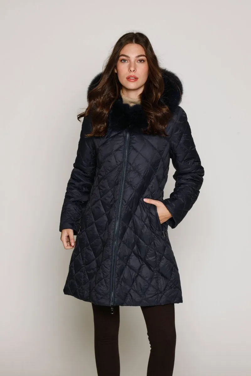 #1281HD Reversible Down & Rabbit Coat with Diamond-Shaped Quilt