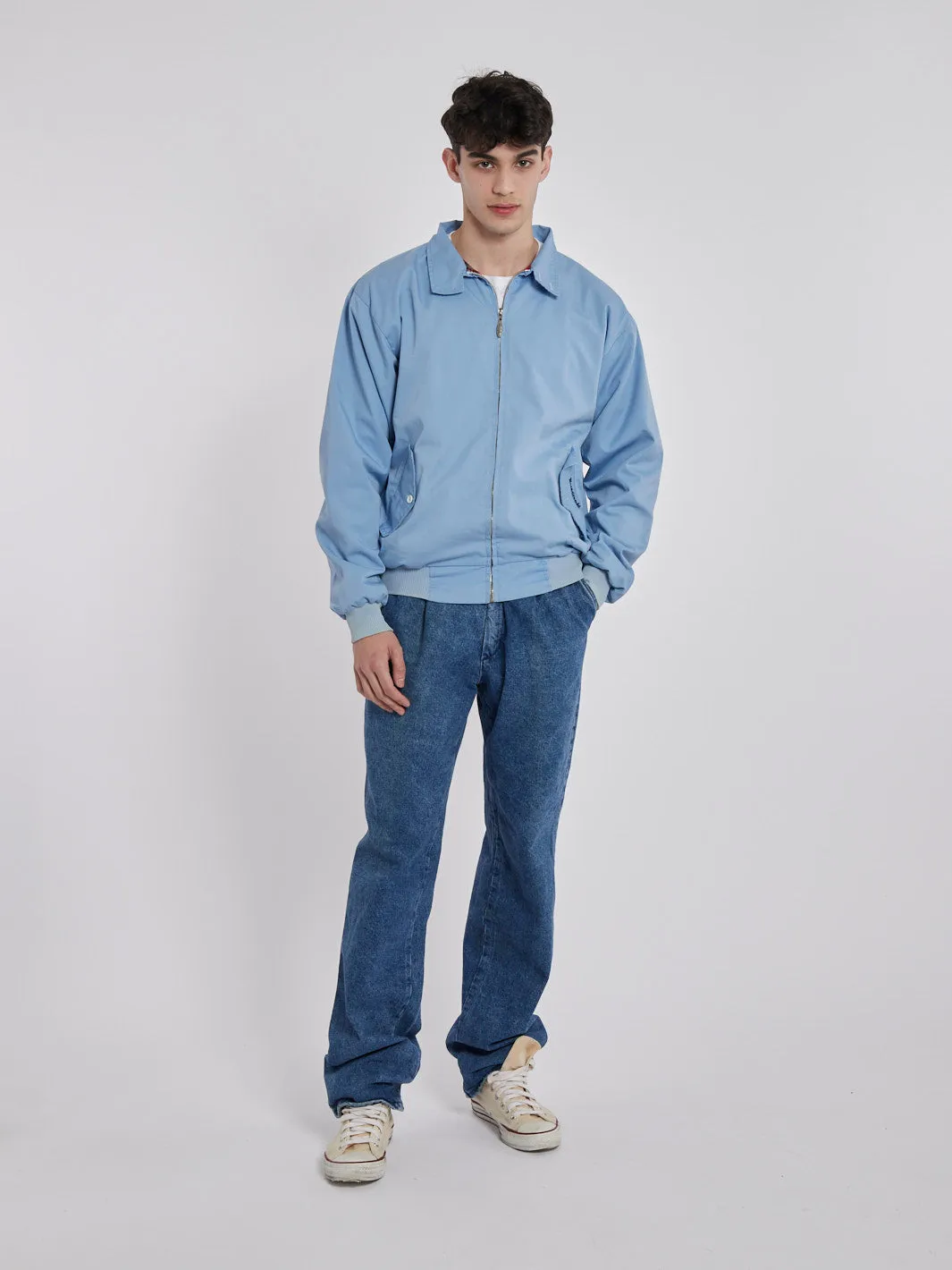 1980s Lightweight Three-Strake pale blue bomber jacket