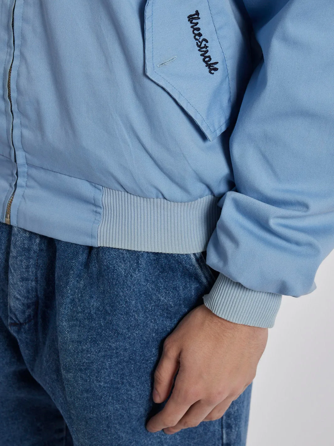 1980s Lightweight Three-Strake pale blue bomber jacket