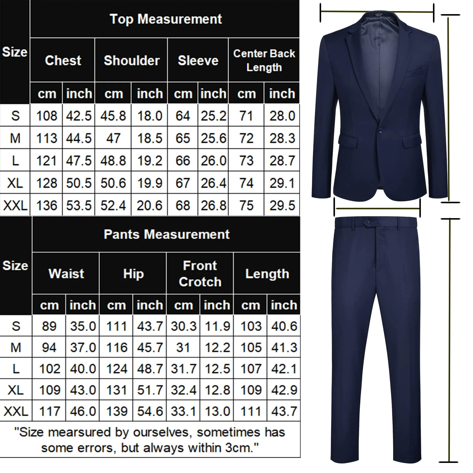 2 Piece Tuxedo Suit Set Blazer Jacket for Business (US Only)