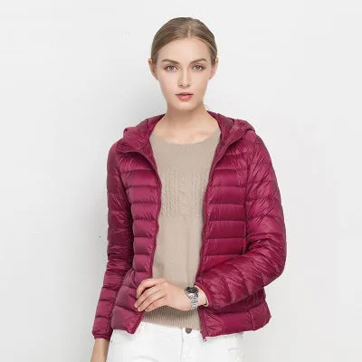 2018 New Women Winter Jacket Ultra Light White Duck Down Jacket Fashion Warm Slim Hooded Down Coat for Women Portable Overcoat