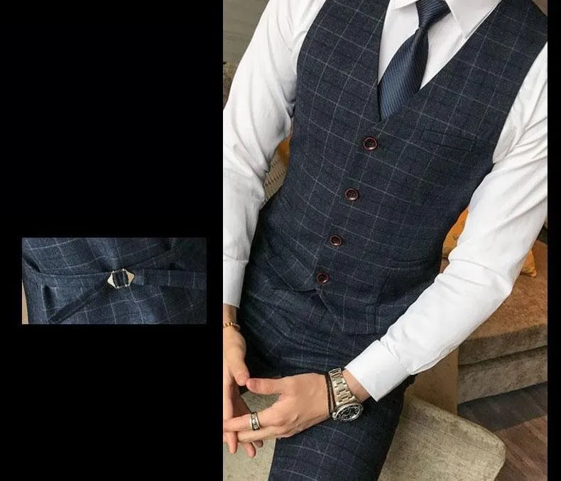 2019 Men's Fashion Boutique Plaid Jacket & Vest Wedding Three-piece Suit