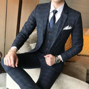 2019 Men's Fashion Boutique Plaid Jacket & Vest Wedding Three-piece Suit