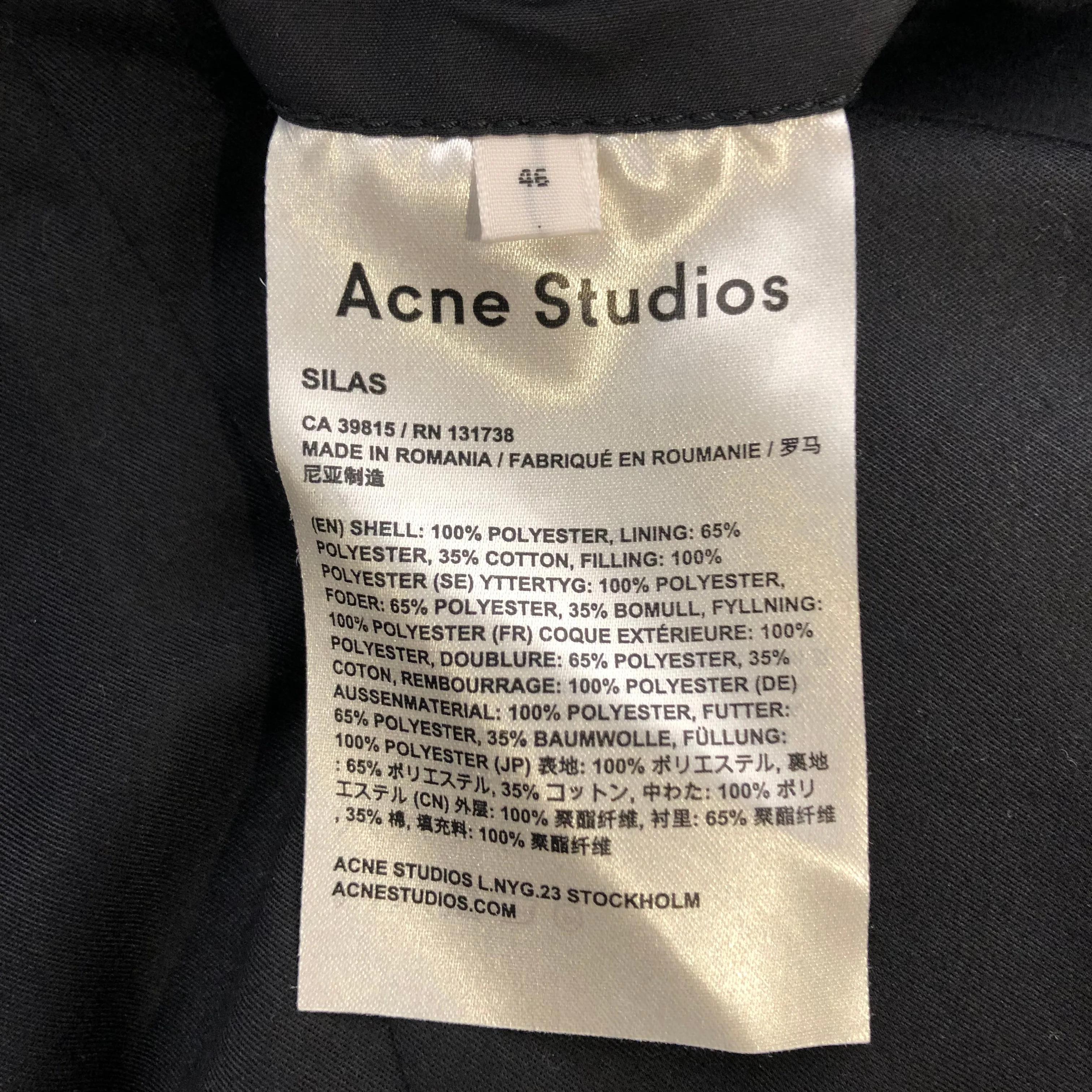 Acne Studios/Jacket/46/Nylon/BLK/Bomber