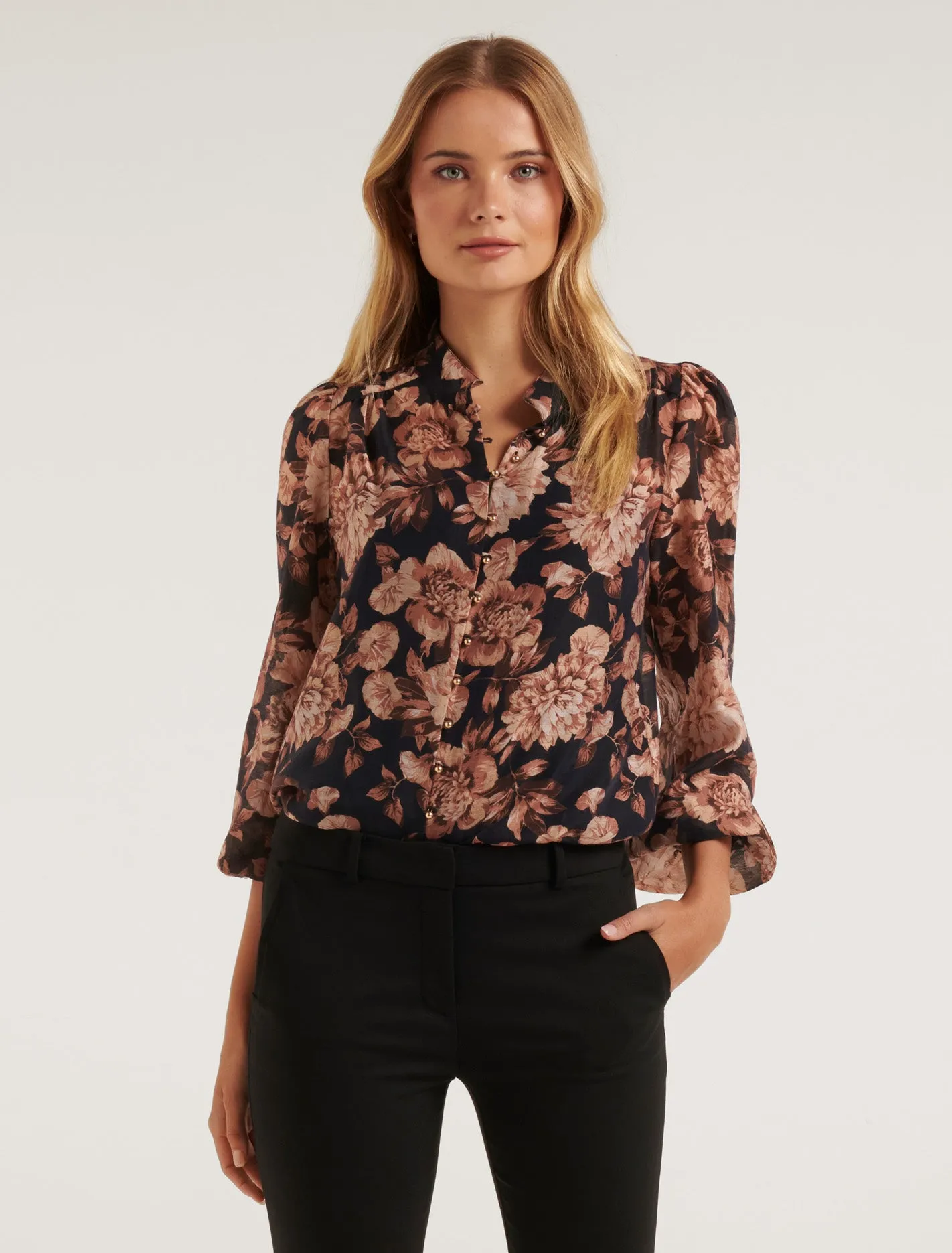 Amelia Printed Button Down Blouse