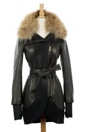 Anahita Leather Coat With Fur Trim