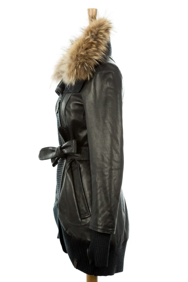 Anahita Leather Coat With Fur Trim