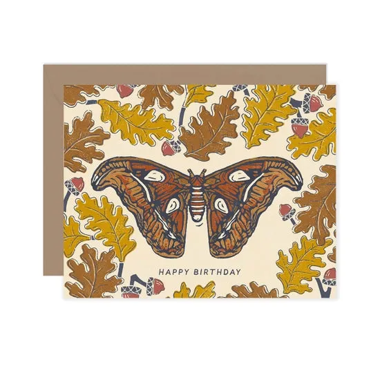 Atlas Moth   Oak Leaves Autumn Birthday Card