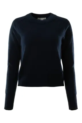 Autumn Cashmere Crewneck Sweater with Reversed Seams in Navy