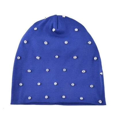 Autumn Cotton Rhinestone Slouch Beanies Hats for Women