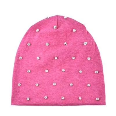 Autumn Cotton Rhinestone Slouch Beanies Hats for Women