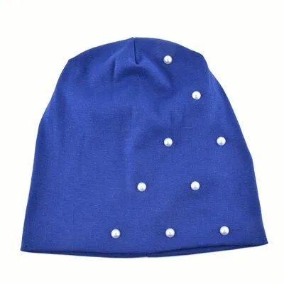 Autumn Fashion Cotton Pearl Knitted Beanie Caps for Women