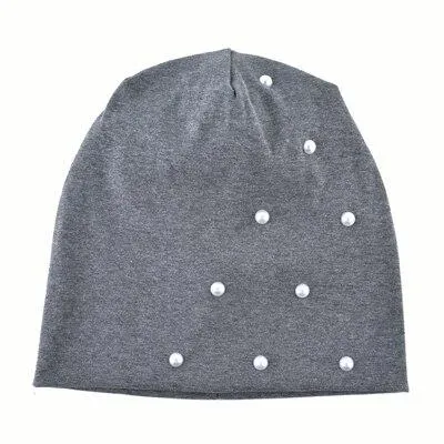 Autumn Fashion Cotton Pearl Knitted Beanie Caps for Women