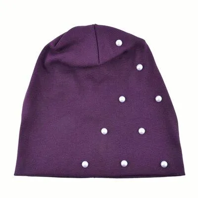 Autumn Fashion Cotton Pearl Knitted Beanie Caps for Women