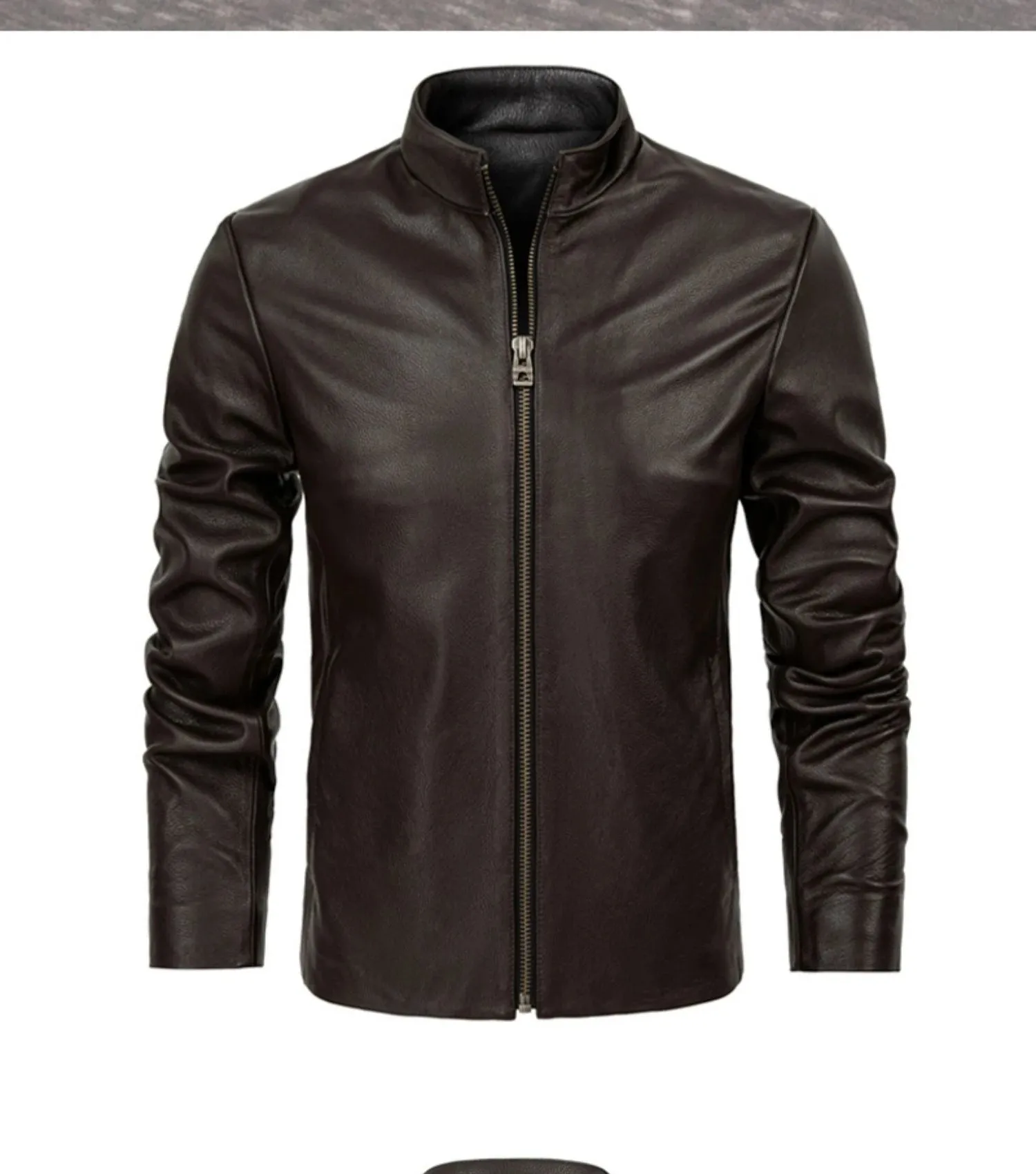 Autumn Fashion Cowhide Genuine Leather Stand Collar Jacket for Men