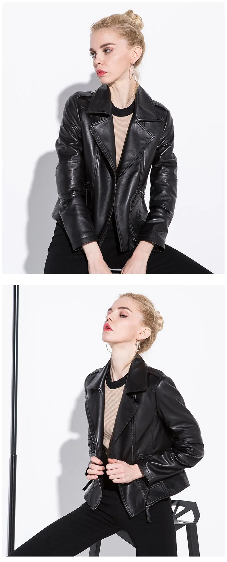 Autumn Fashion Real Sheepskin Leather Short Jacket for Women