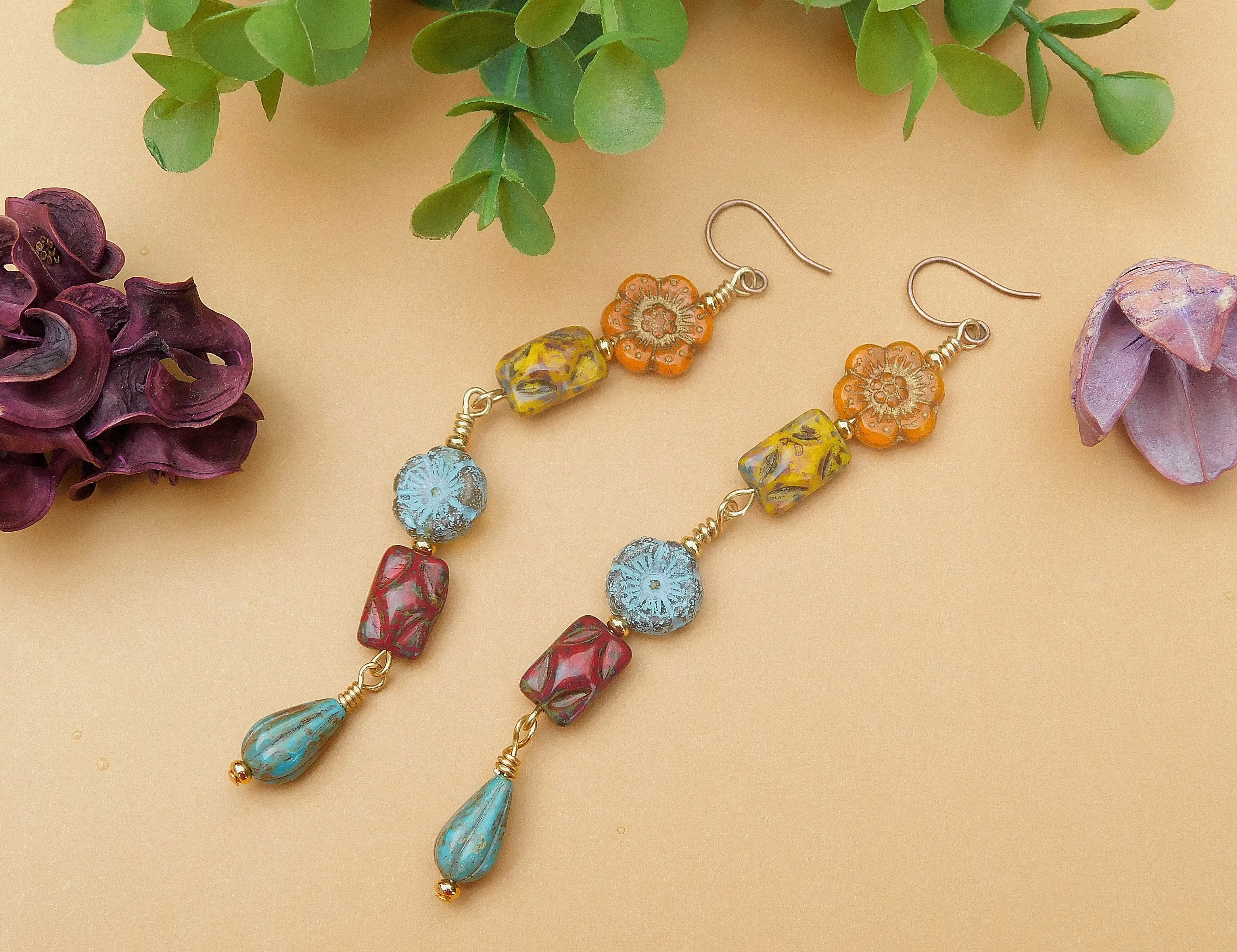 Autumn Inspired Dangling Czech Boho Earrings