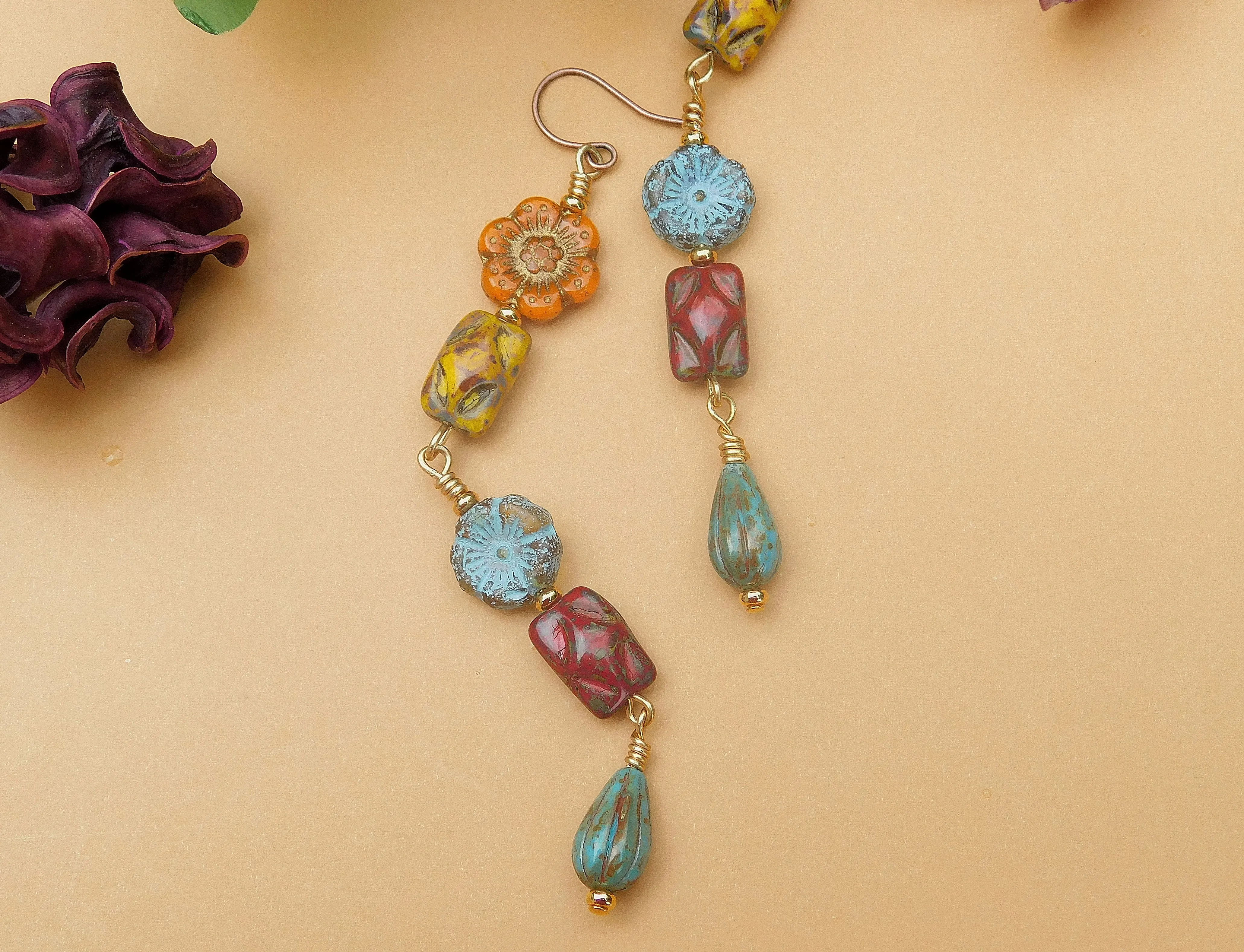 Autumn Inspired Dangling Czech Boho Earrings