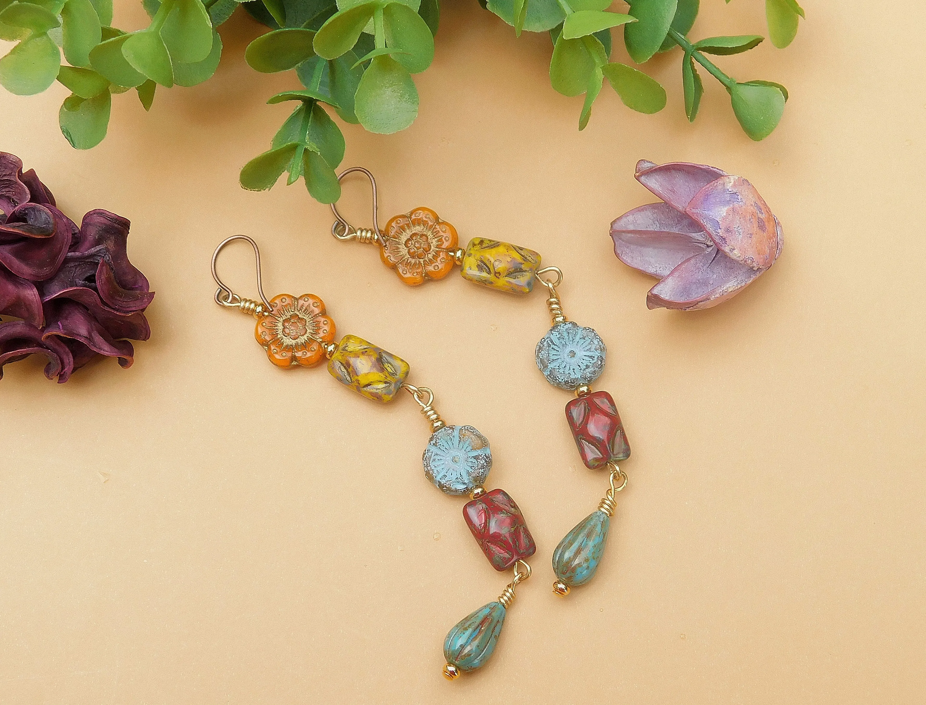 Autumn Inspired Dangling Czech Boho Earrings