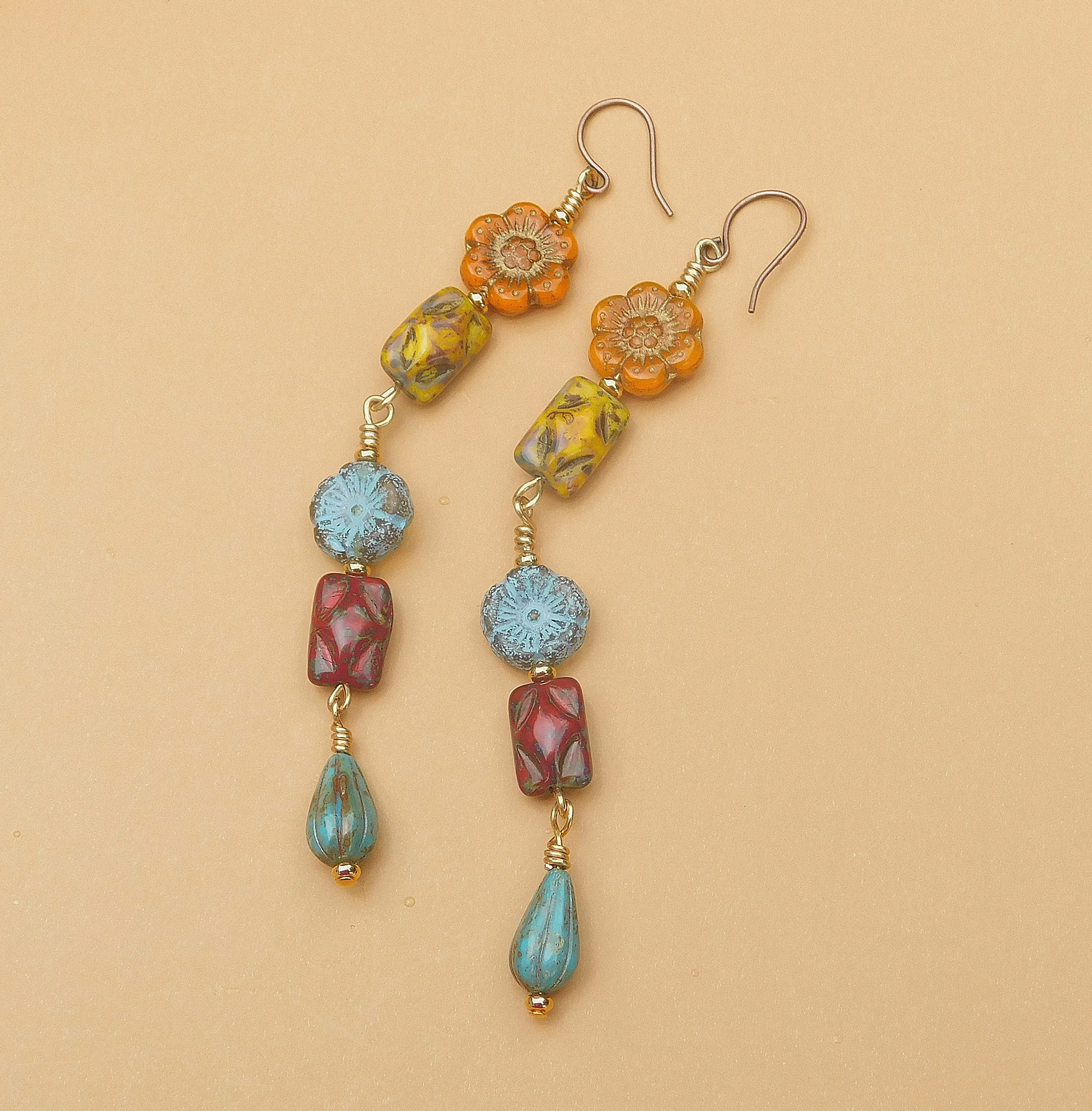 Autumn Inspired Dangling Czech Boho Earrings