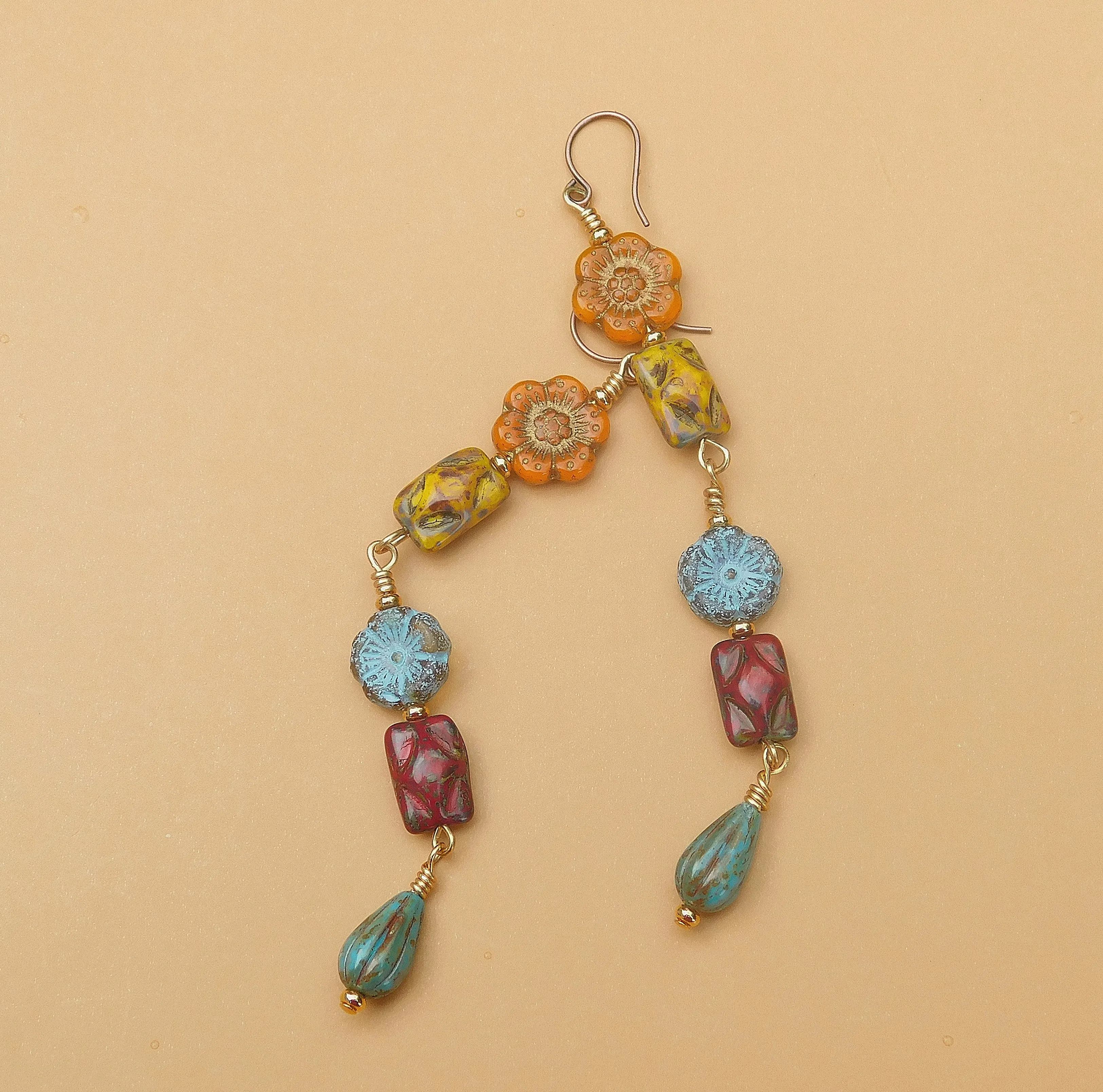 Autumn Inspired Dangling Czech Boho Earrings