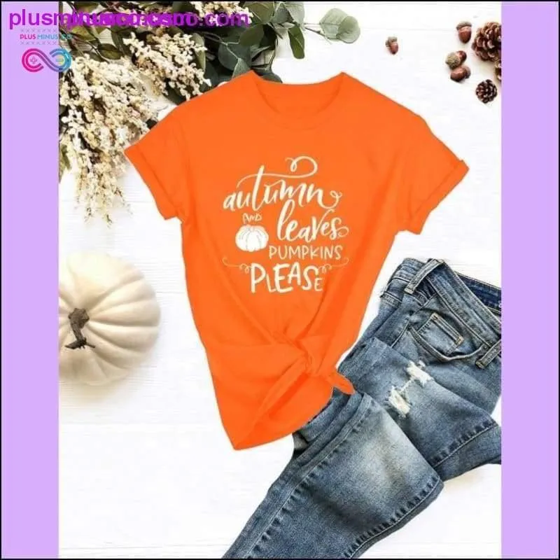 Autumn Leaves Pumpkin Please Slogan Tops Outfit ||