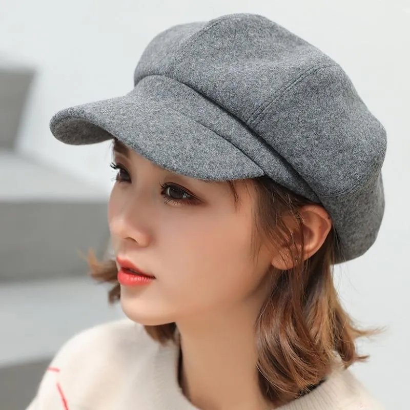 Autumn Winter Unisex Woolen Hats with Solid Plain Octagonal Pattern