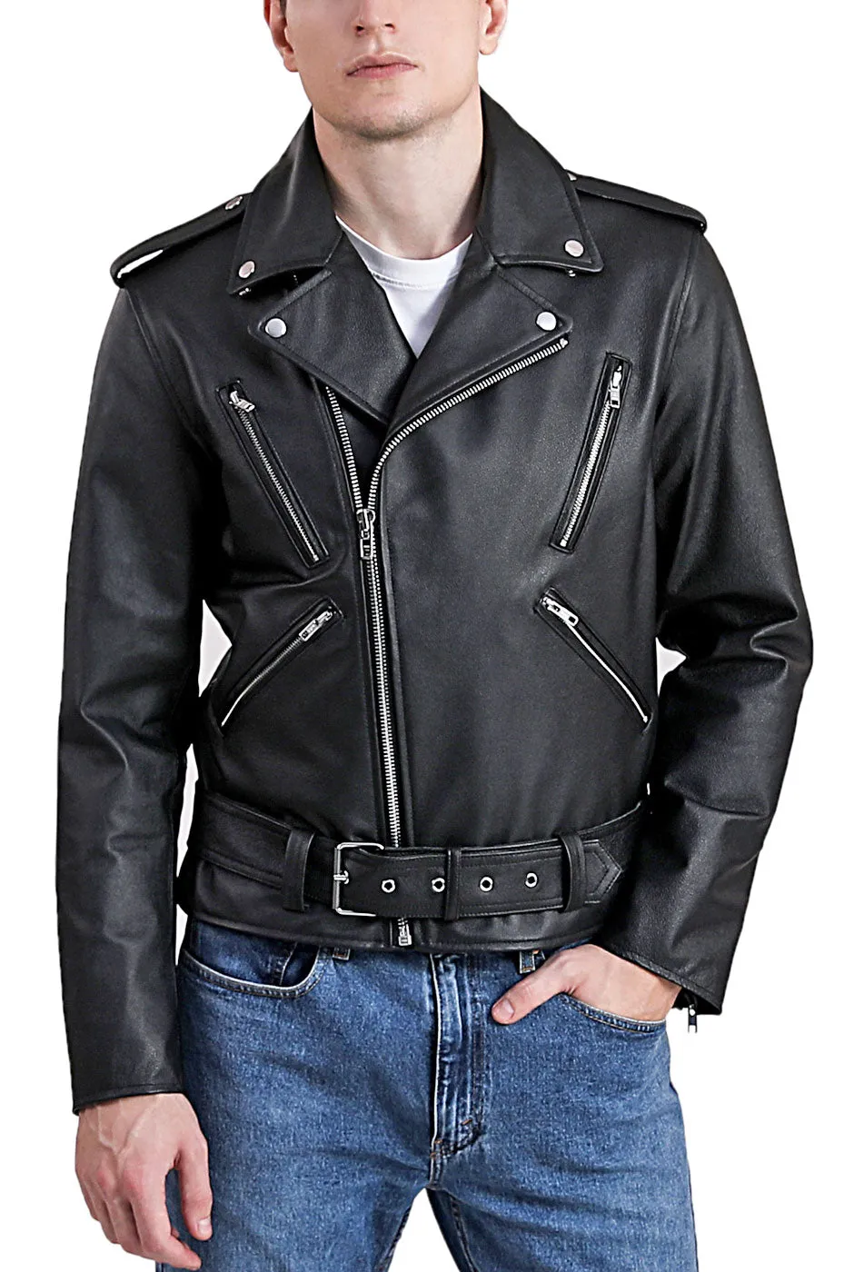 BGSD Men Cowhide Leather Urban Rider Jacket