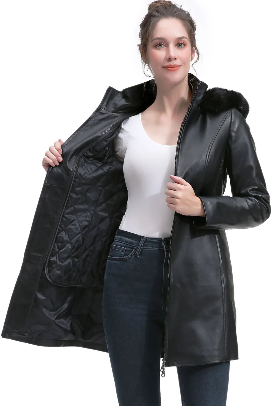 BGSD Women Greta Lambskin Leather Parka Coat