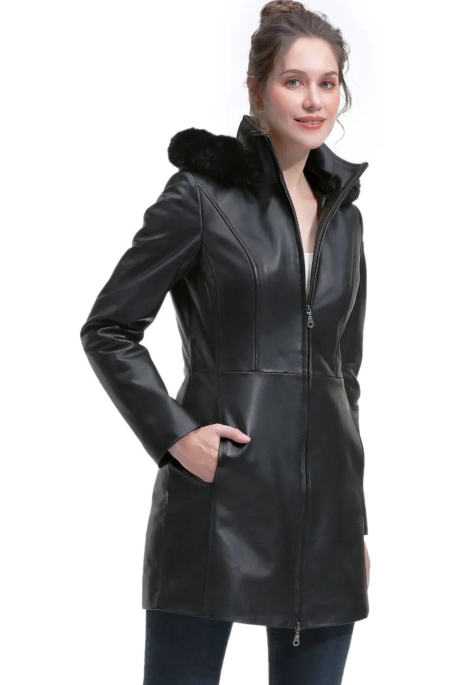 BGSD Women Greta Lambskin Leather Parka Coat