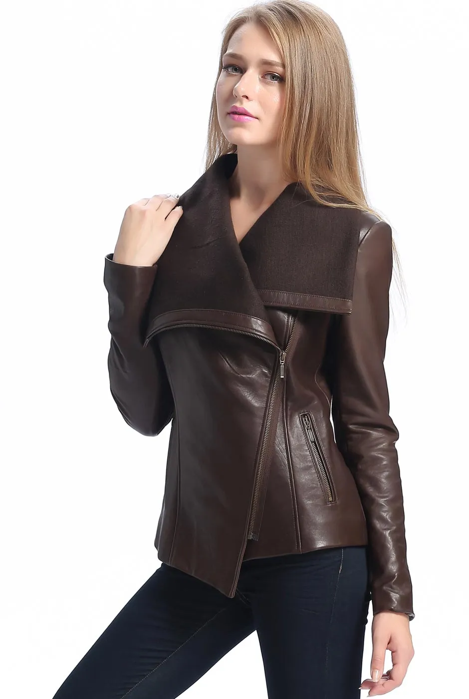 BGSD Women Lily Lambskin Leather Drape Jacket