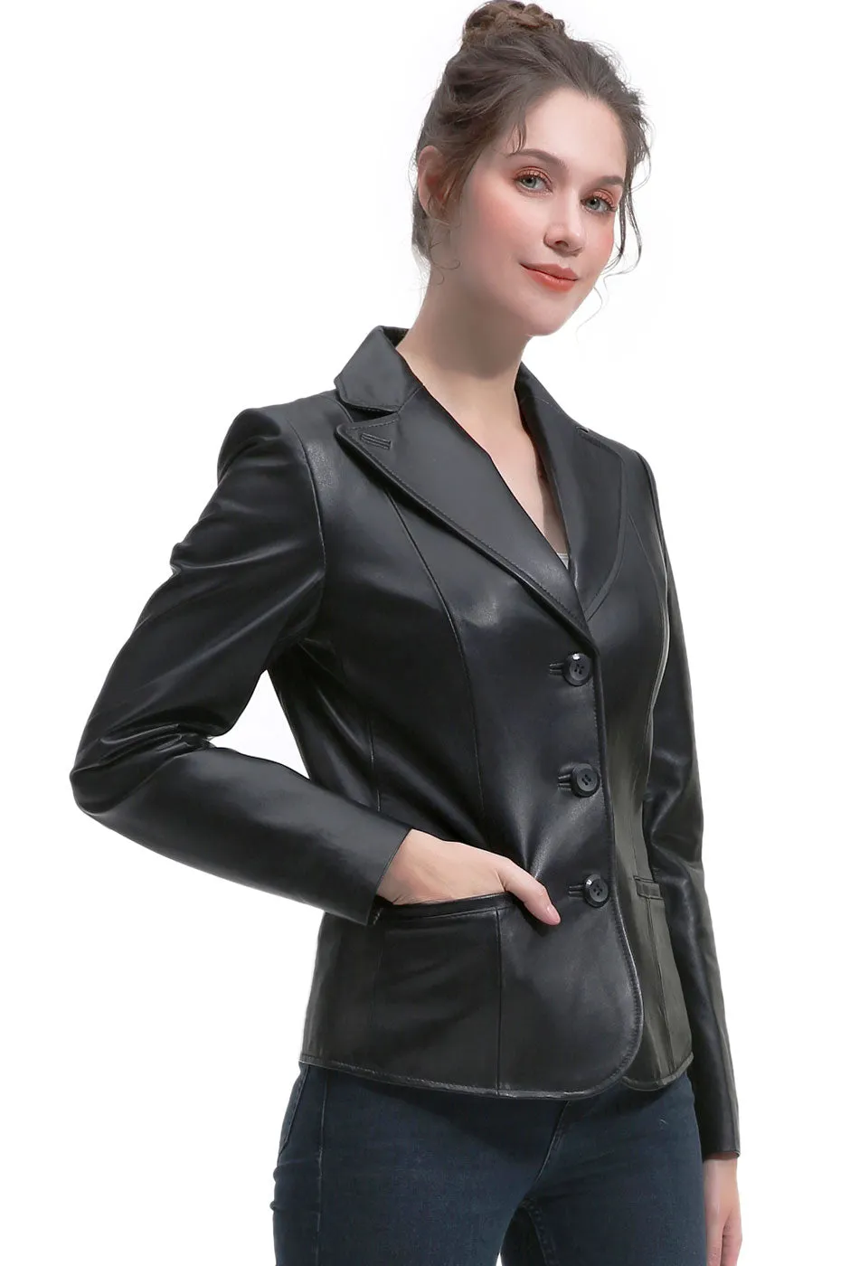 BGSD Women Norah Lambskin Leather Blazer Jacket