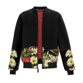 Black Cat Vintage Flowers Bomber Jacket