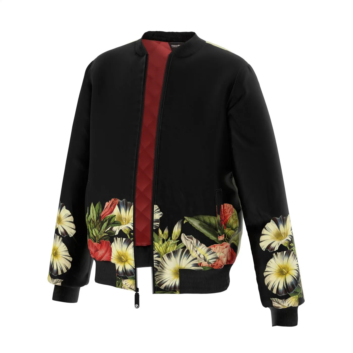 Black Cat Vintage Flowers Bomber Jacket