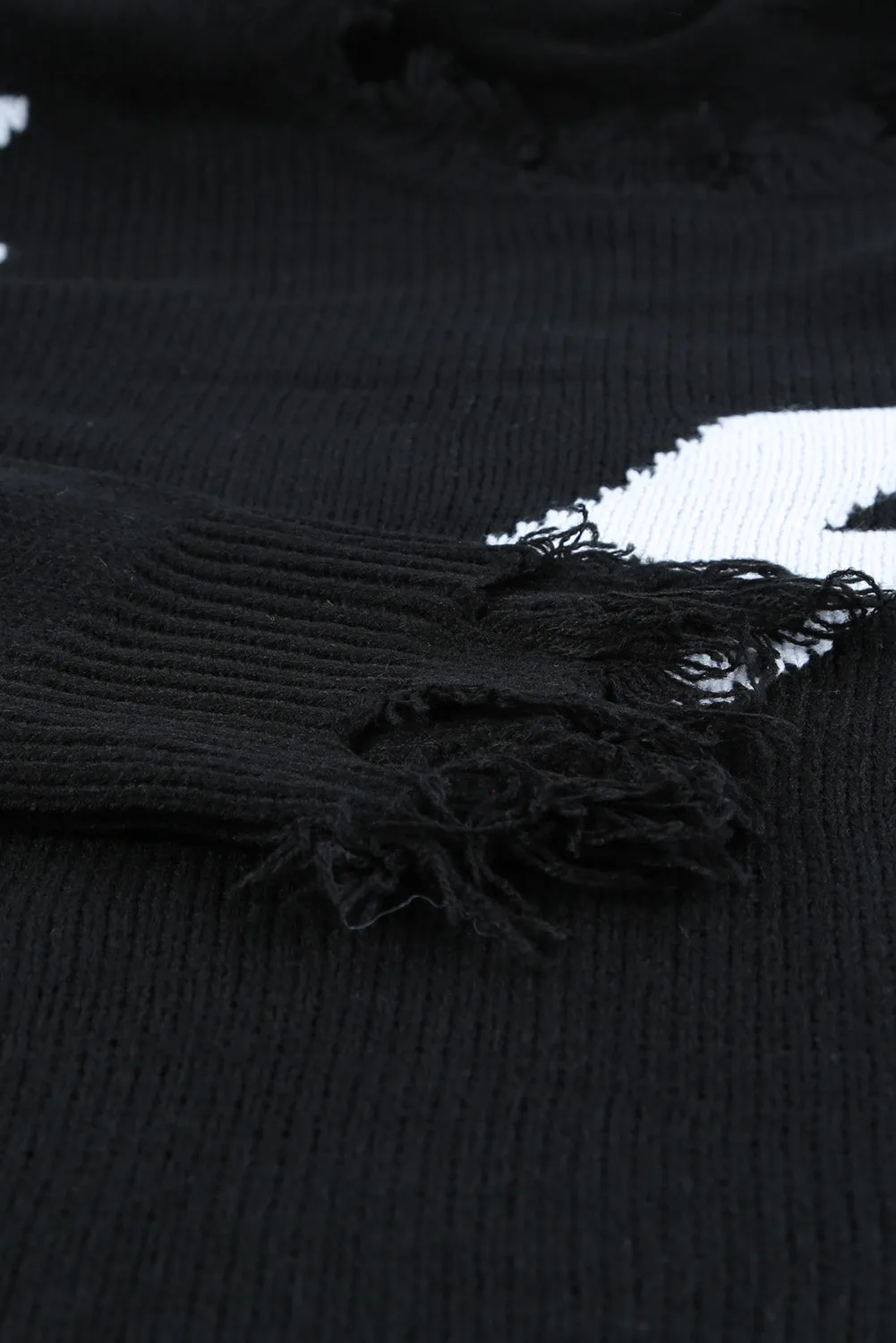 Black Distressed Knit Winter Bolt Sweater