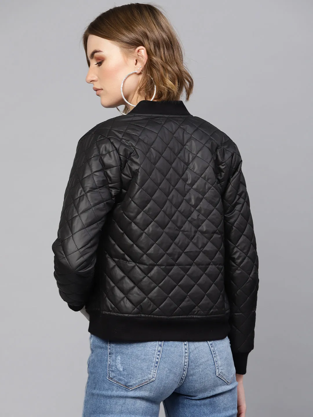 Black Quilted Bomber Jacket