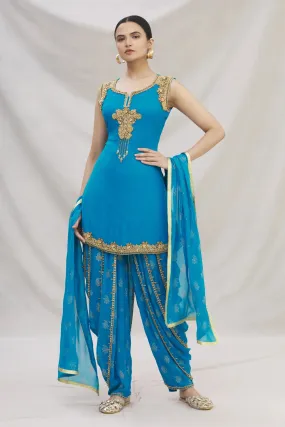 Blue Embroidered Dhoti Suit Set