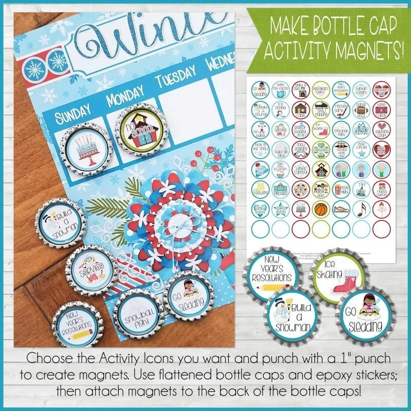 Bottle Cap Activity Calendar {WINTER} PRINTABLE