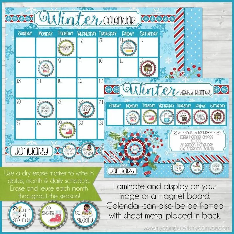 Bottle Cap Activity Calendar {WINTER} PRINTABLE