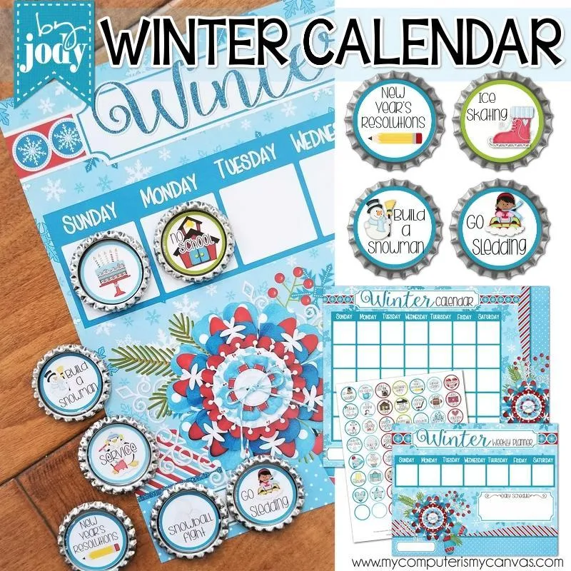 Bottle Cap Activity Calendar {WINTER} PRINTABLE