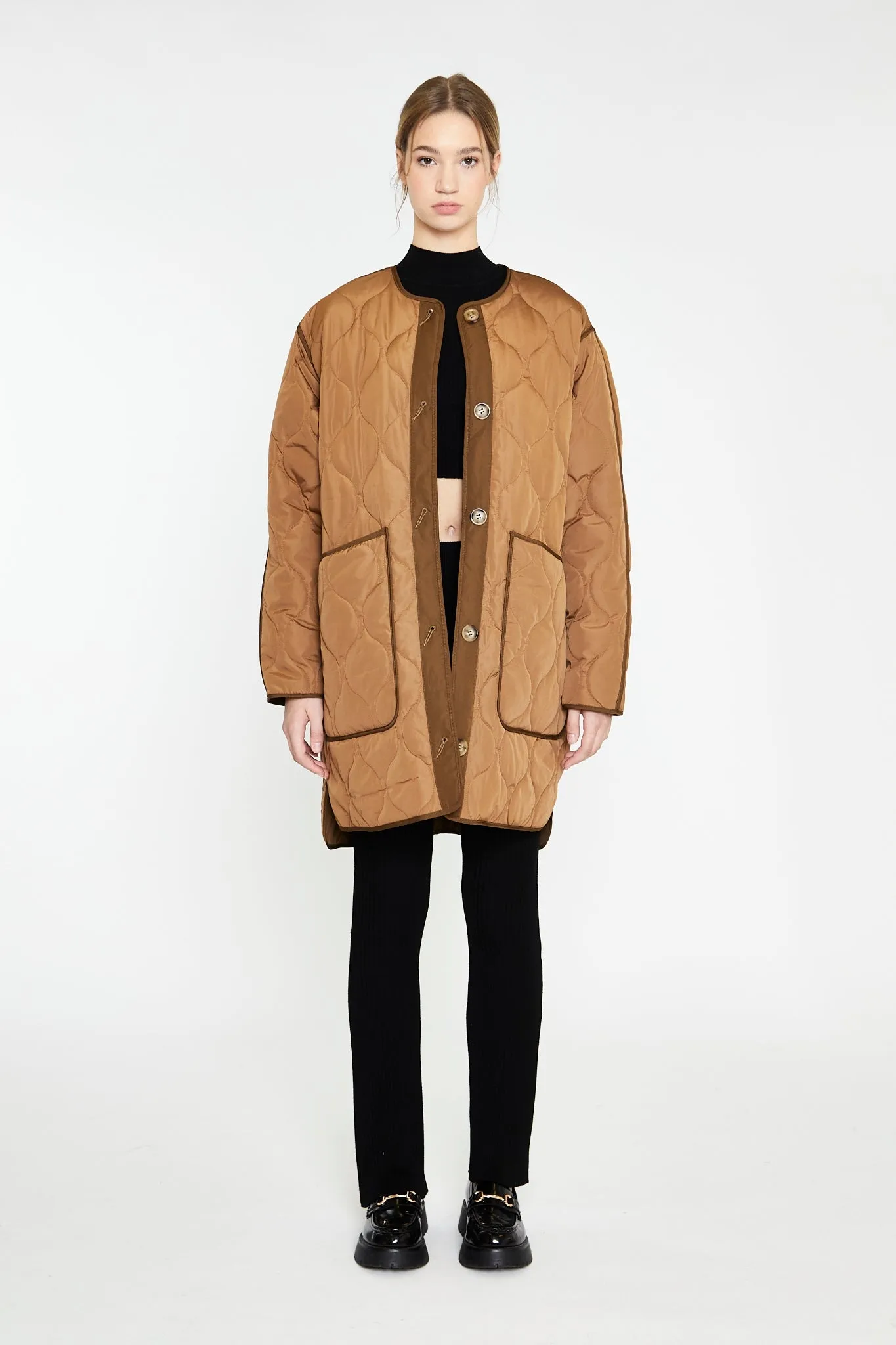 Brown Dark-Brown Quilted Coat