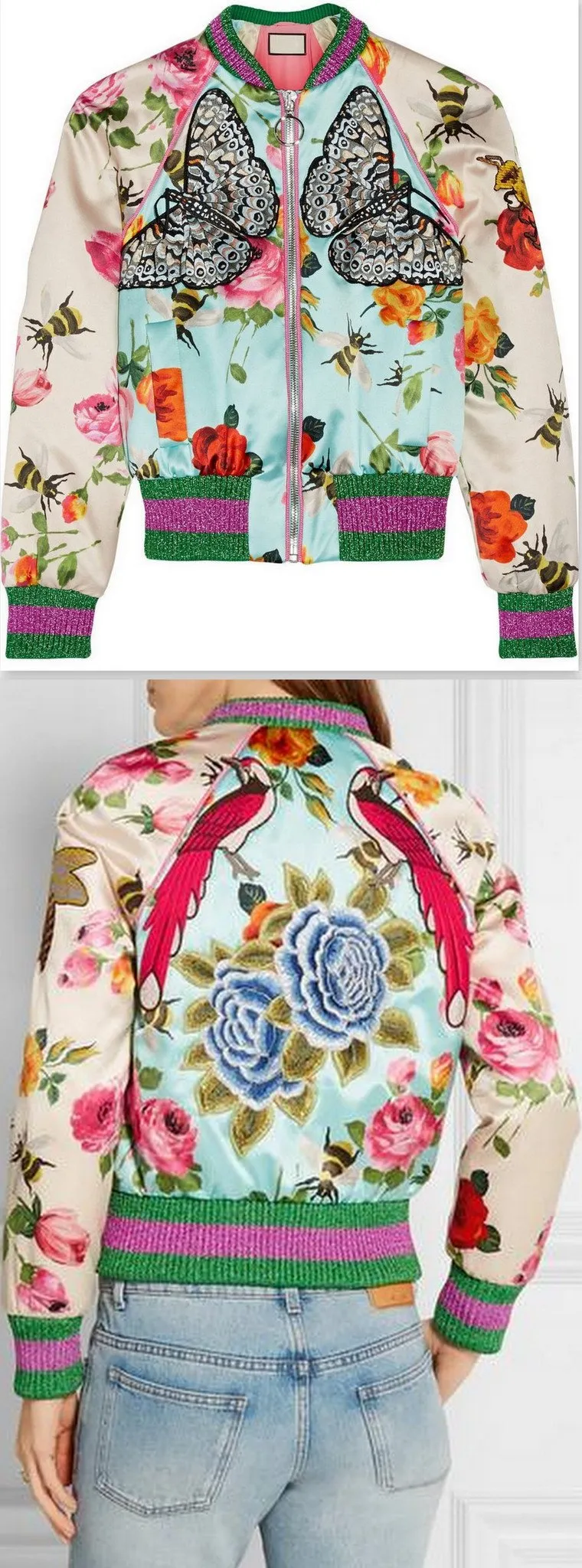 'Butterfly Applique' Printed Bomber Jacket