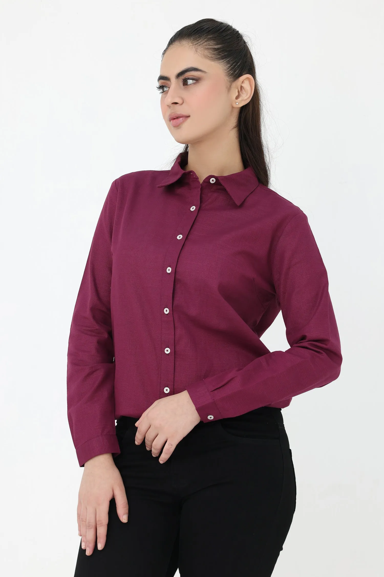 BUTTON-DOWN TOP-MAROON