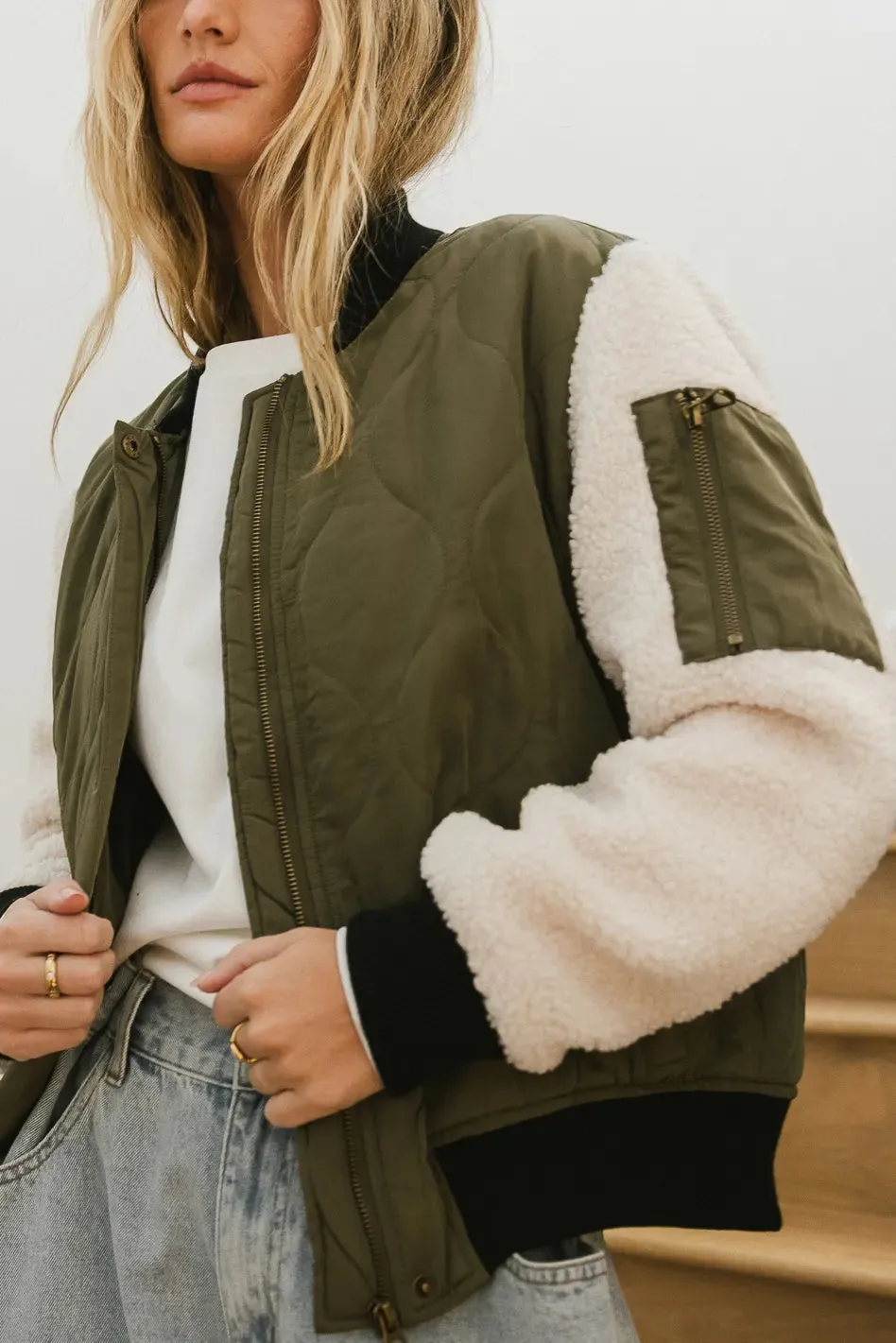 Catching Feelings Bomber Jacket in Olive