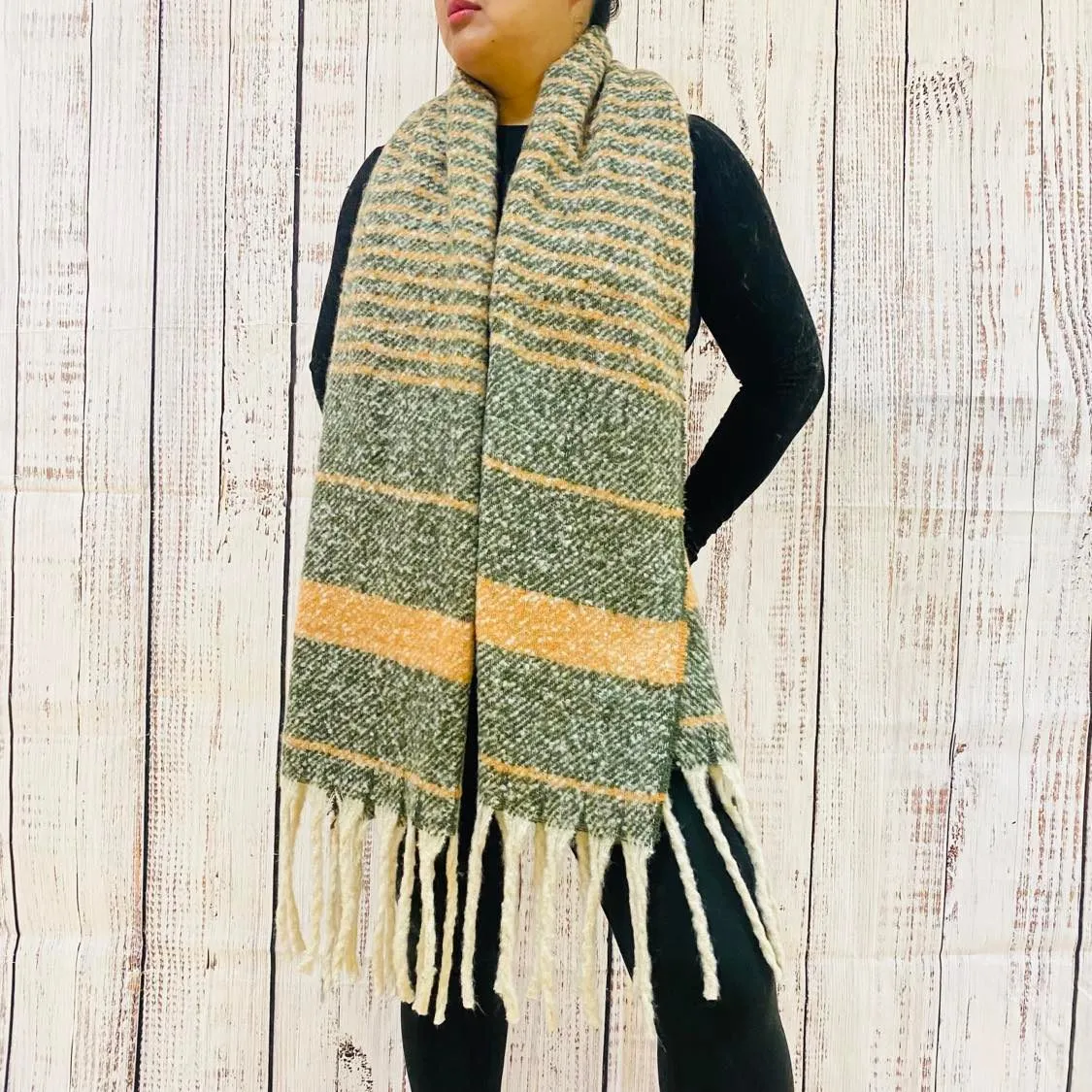 Chunky Knit Long Winter Plaid Winter Shawl