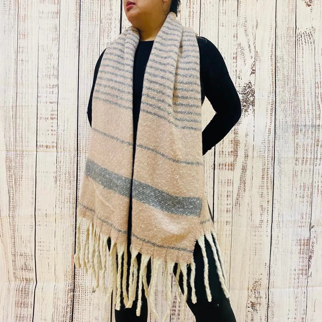 Chunky Knit Long Winter Plaid Winter Shawl